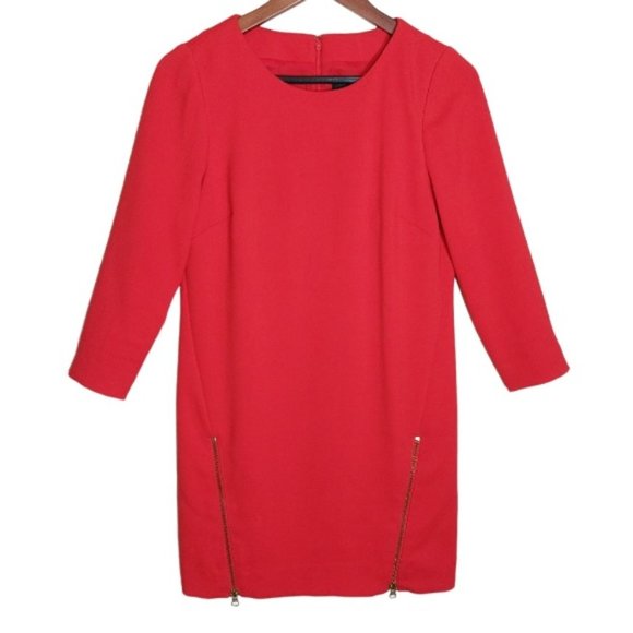 J.Crew Red Double Zip Shift Dress Gold Zippers - Size 2 - Picture 2 of 9